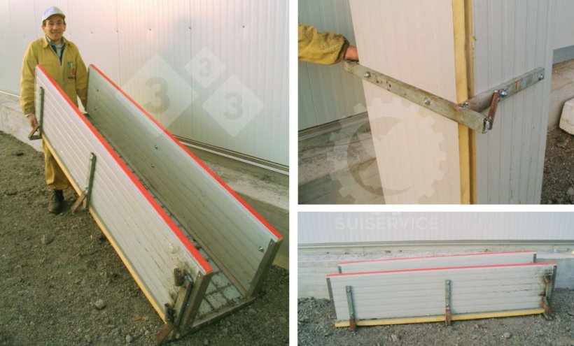 Three insulating panels (the kind used in barns) are bolted to three U-shaped iron frames that act as supports for the structure. Since these panels are lightweight (consisting of two metal sheets with insulation in between), they give sturdiness and lightness to the structure, which can be easily moved by a single person.